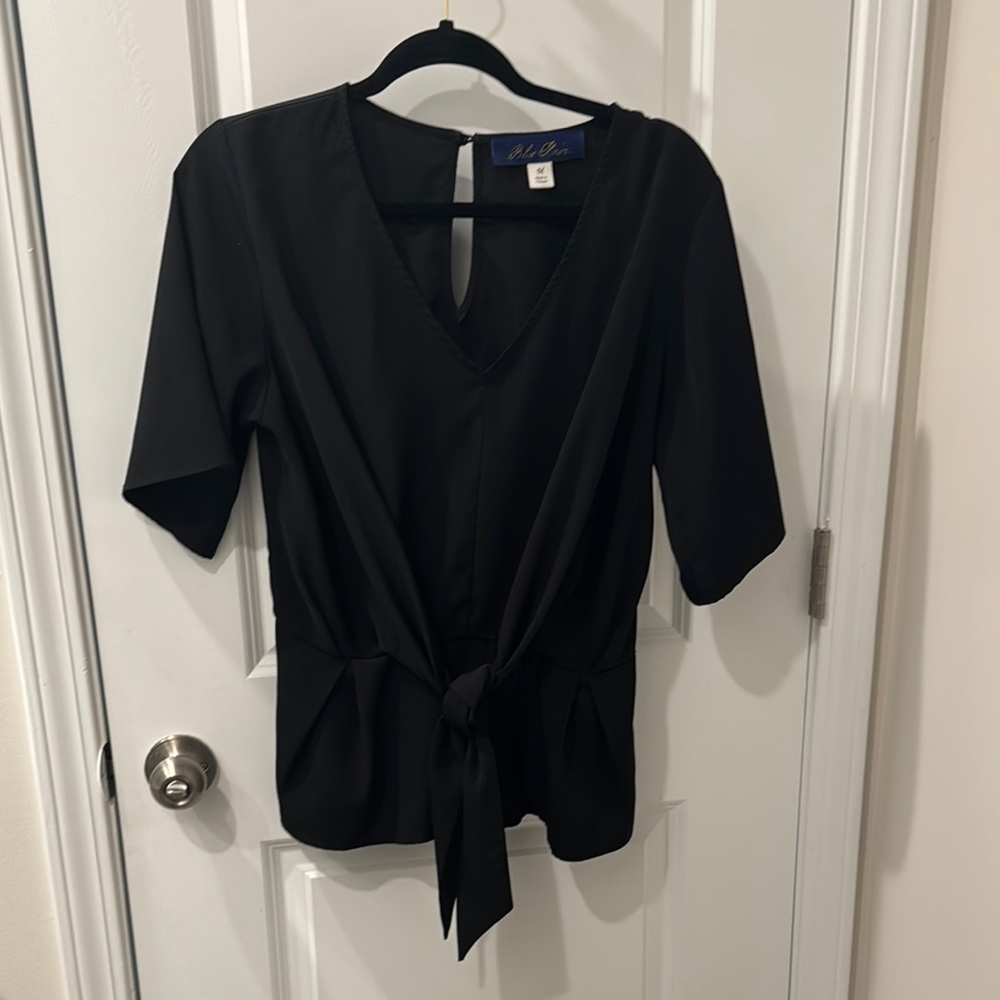 White House Black Market Black Tie Front 3/4 Sleeve Blouse